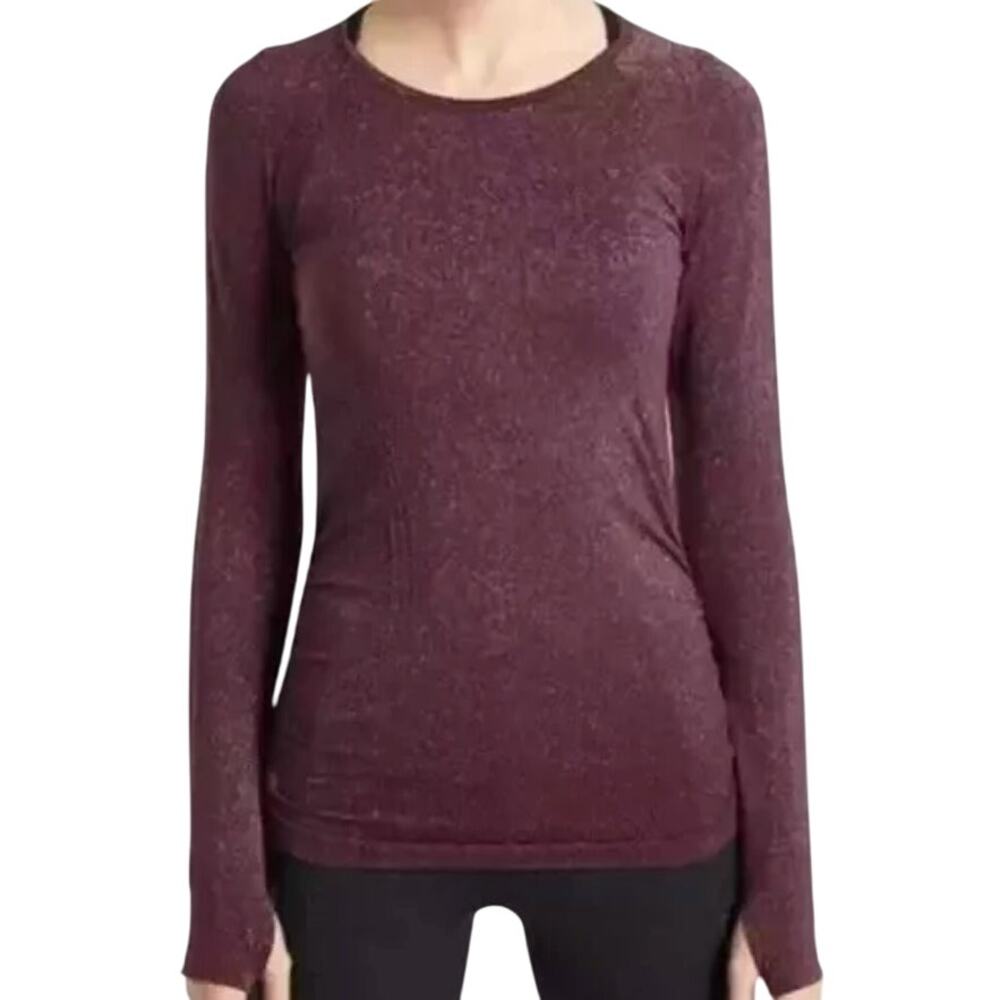 Athleta Speedlight Glow Top Antique Burgundy Sparkle Ruched Fitted Raglan Medium